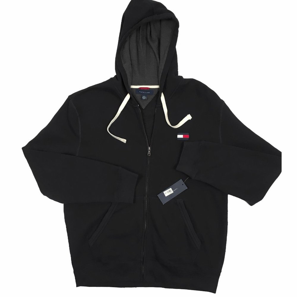 NEW Vintage Tommy Hilfiger Hoodie Sweatshirt!  Black With Big Tommy Flag Heavier